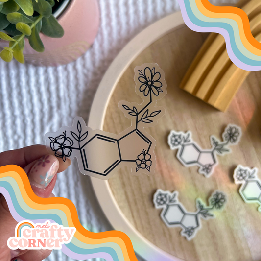 Floral Serotonin black clear sticker main product image