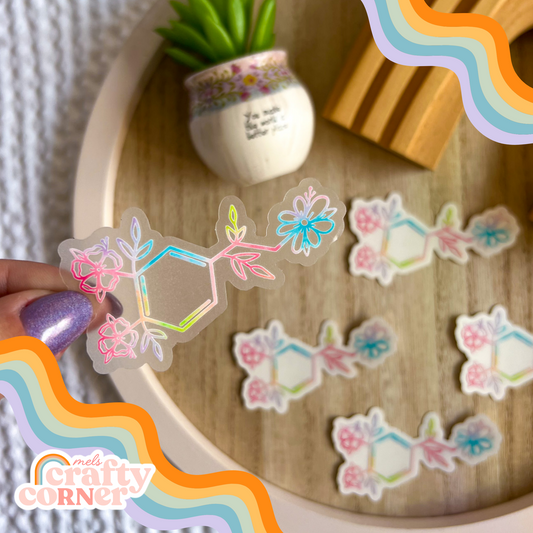 Floral Dopamine design on colorful clear sticker, main product image by Mel's Crafty Corner