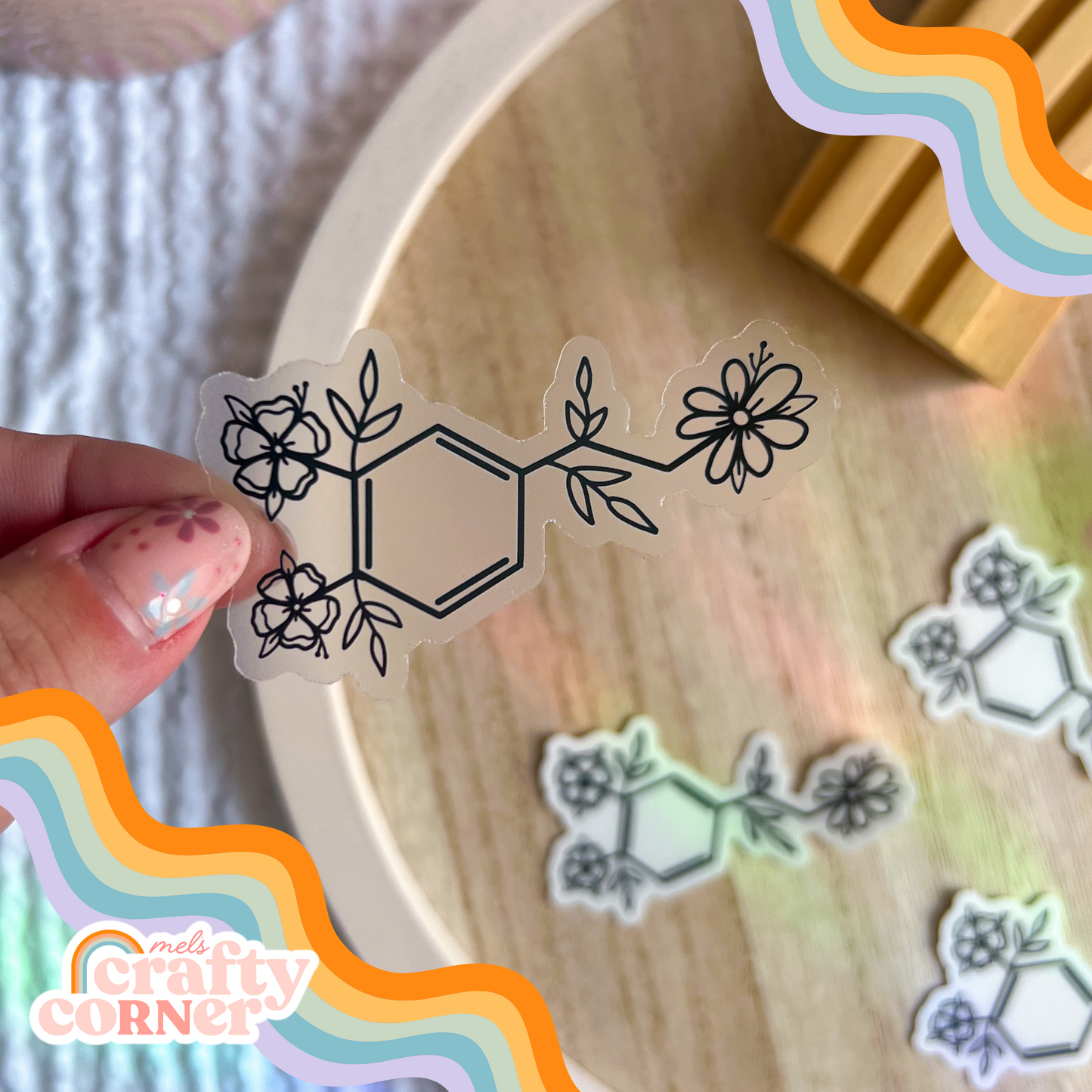 Floral Dopamine black clear sticker main product image