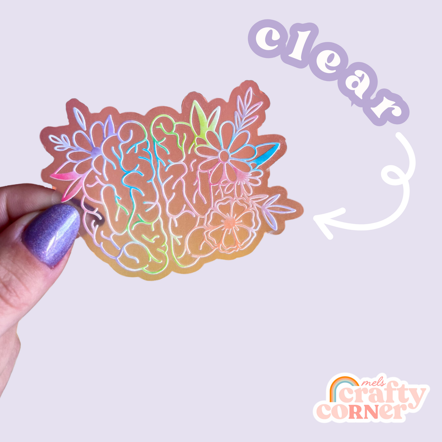 Floral Brain Sticker | Clear Colorful