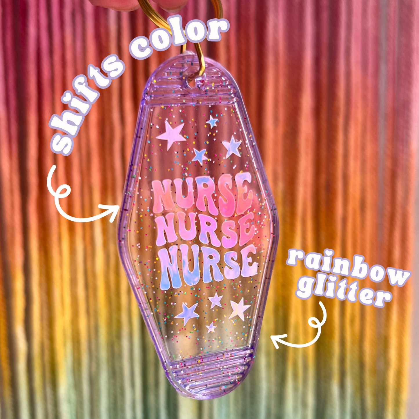 Nurse Motel Keychain | Purple Glitter & Holographic