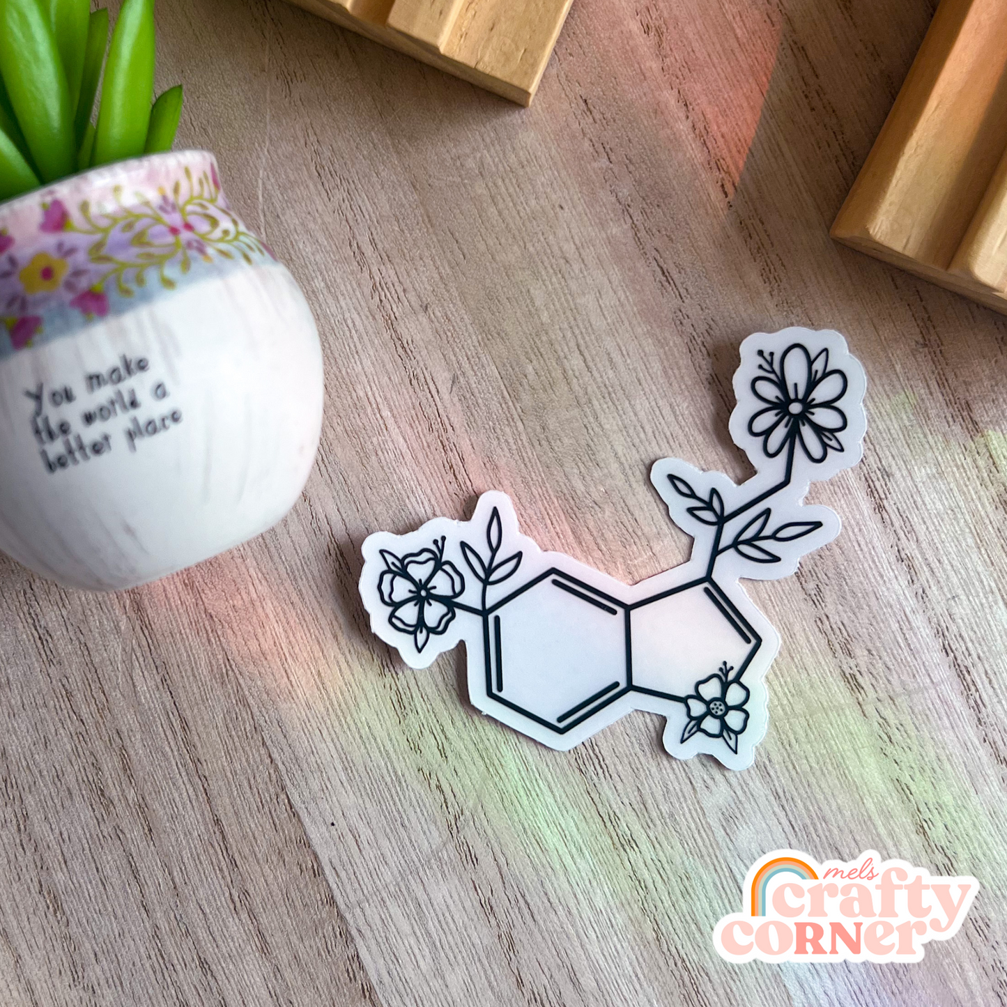 Floral Serotonin black clear sticker showing transparent background