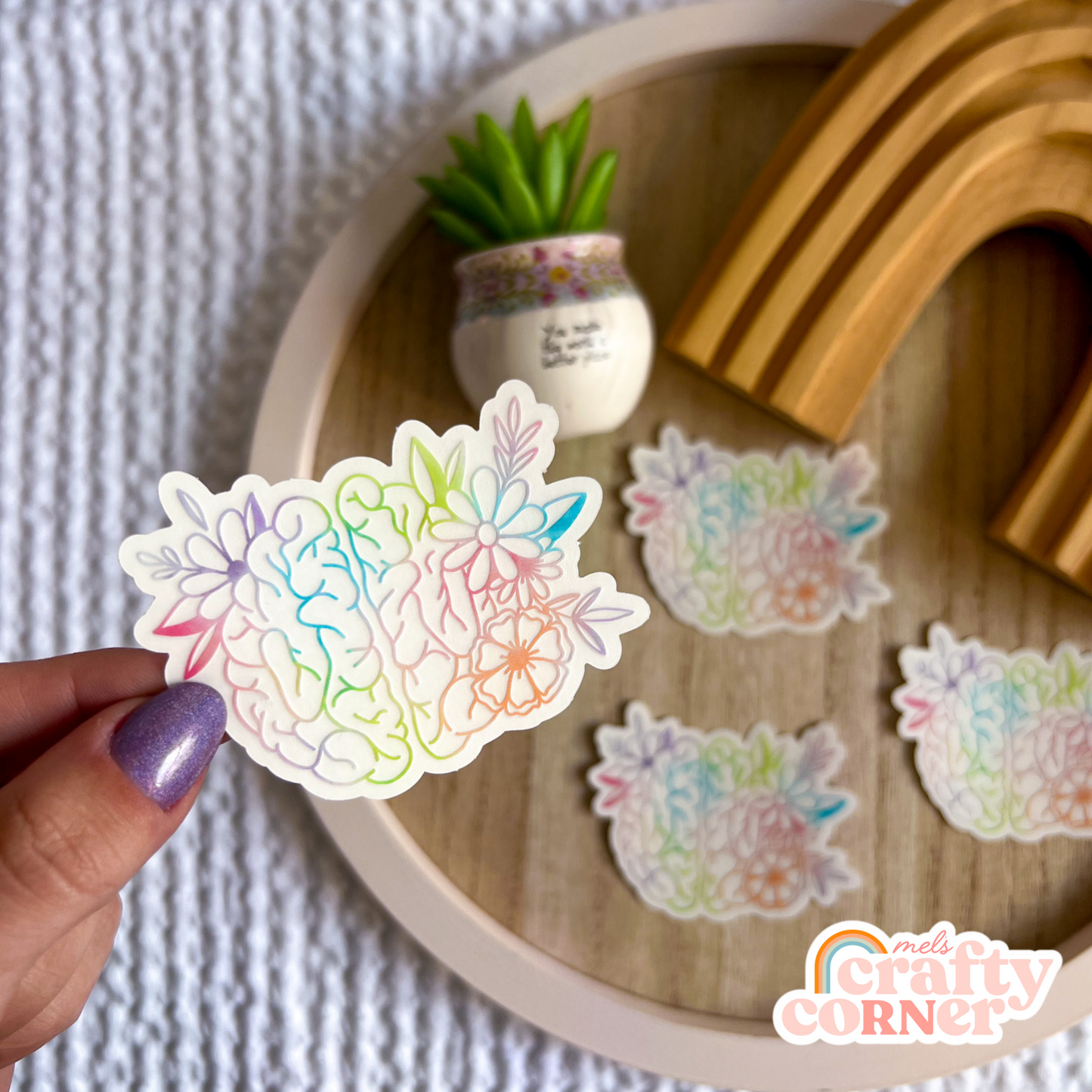 Floral Brain Sticker | Clear Colorful
