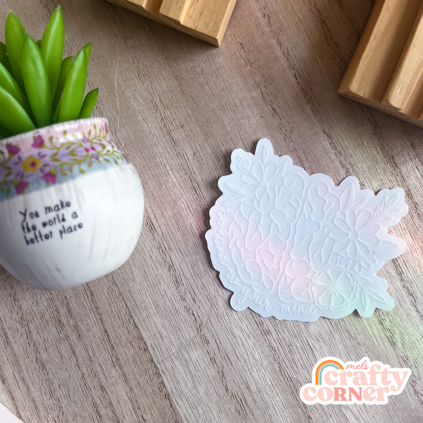 Be Kind to Your Mind clear sticker on notebook or planner surface