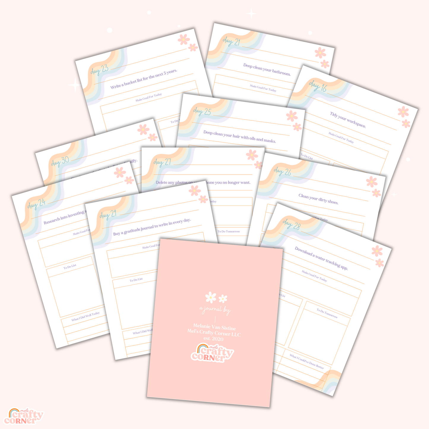 Calendar view of the 30 Day G.Y.S.T Journal Challenge showing progress tracking by Mel's Crafty Corner