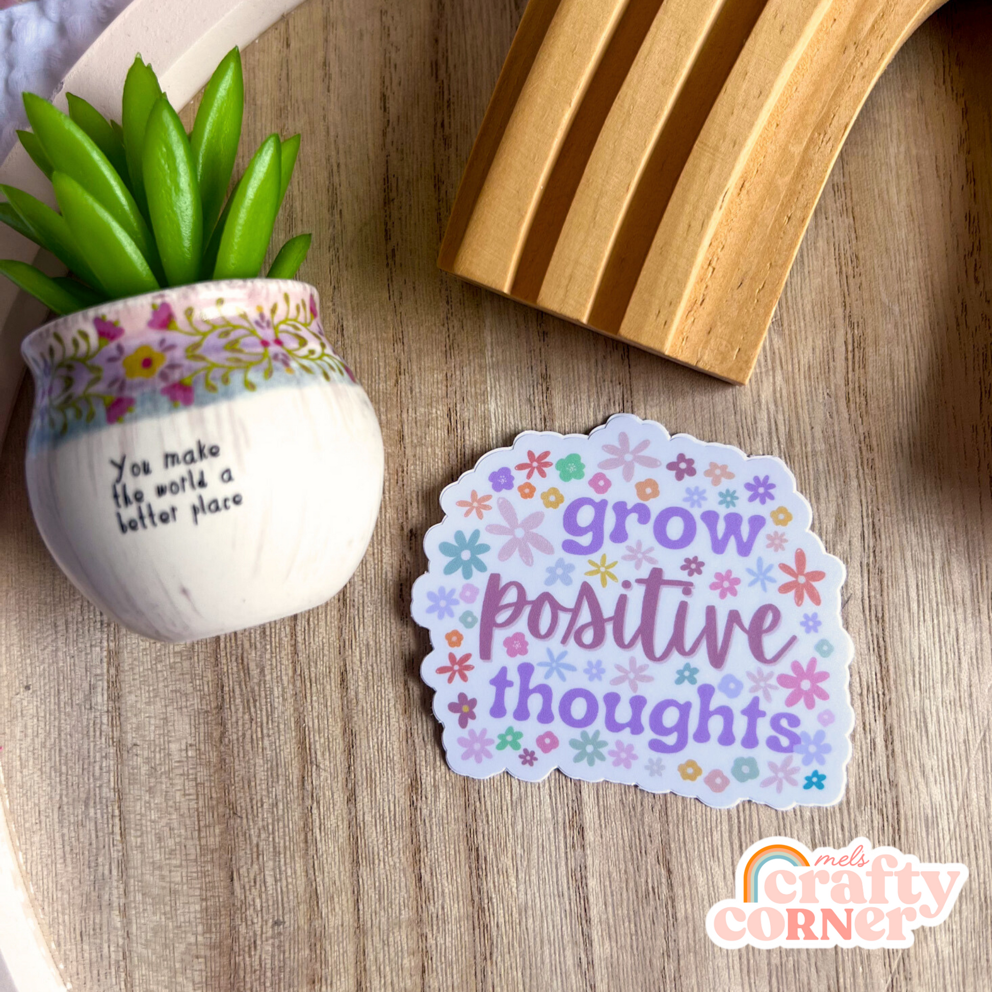 Grow Positive Thoughts matte sticker applied to laptop showing usage example by Mel's Crafty Corner