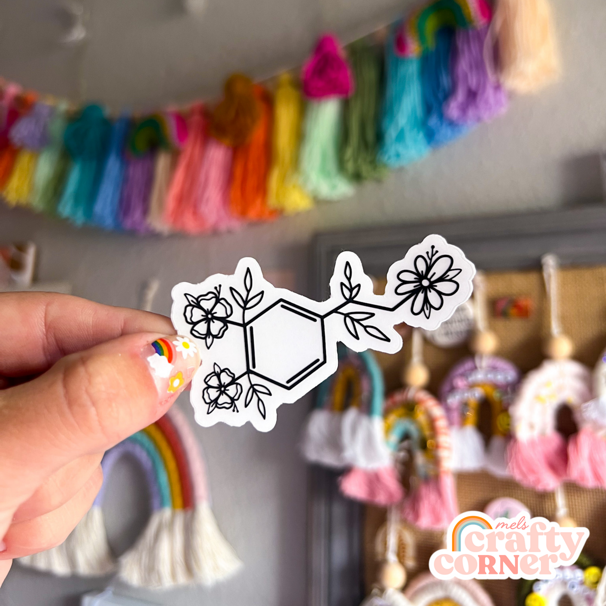 Alternative view of Floral Dopamine black clear sticker