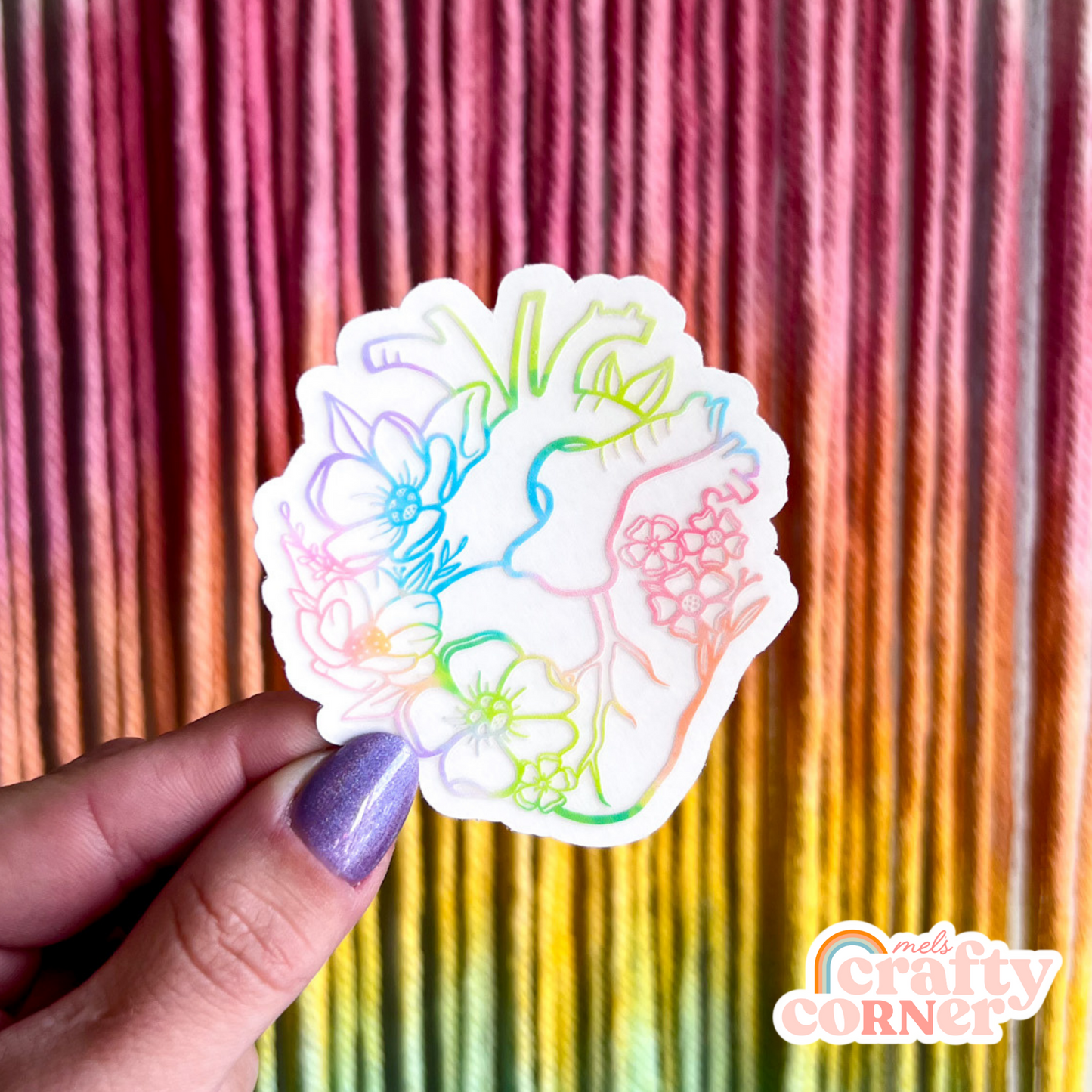 Multiple stickers including Floral Anatomical Heart colorful clear sticker showing collection display by Mel's Crafty Corner