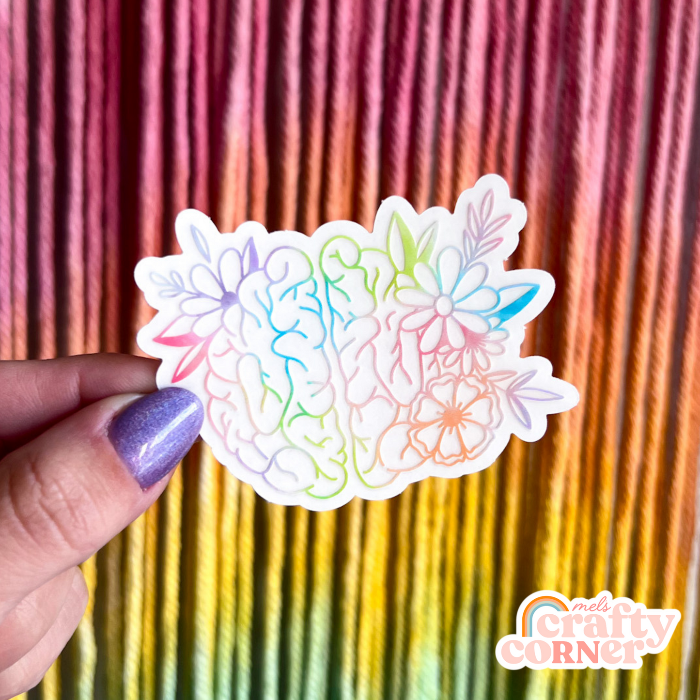 Multiple Floral Anatomical Brain colorful clear stickers on laptop showing application ideas by Mel's Crafty Corner