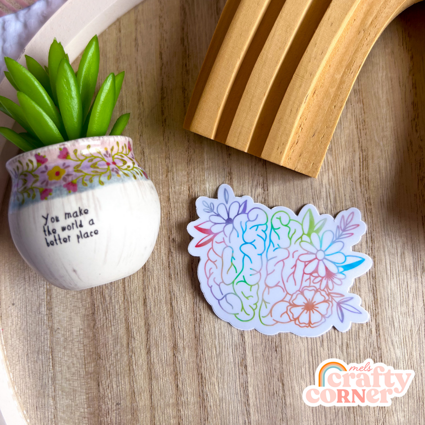 Multiple stickers including Floral Anatomical Brain colorful matte sticker showing collection display by Mel's Crafty Corner