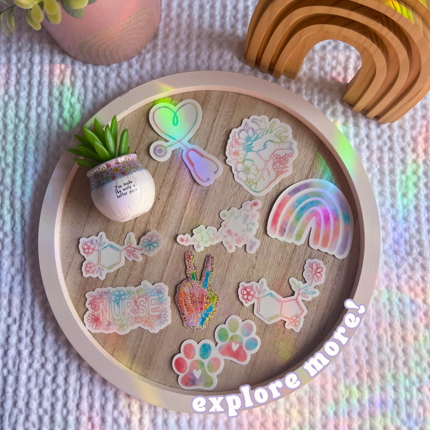 Fourth view of Floral Nurse colorful clear sticker in styled setting by Mel's Crafty Corner