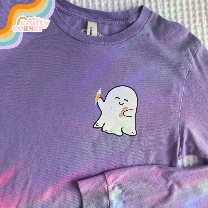Boo-Boo Ghostie design on soft long sleeve shirt, main product image by Mel's Crafty Corner