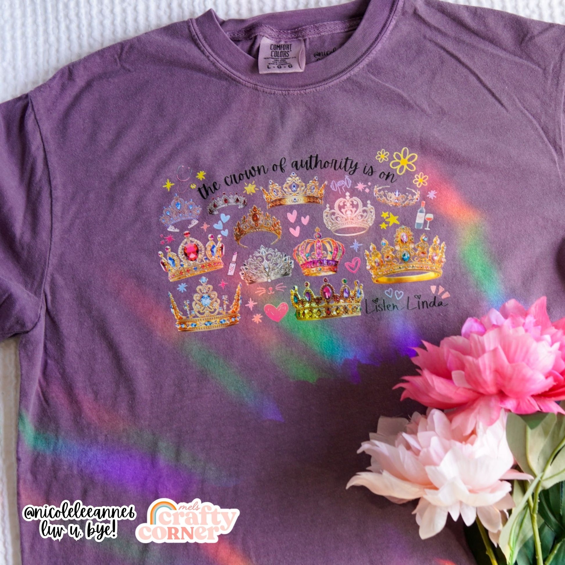 Crown of Authority laid flat decorated with flowers