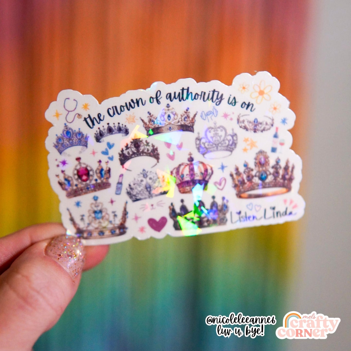 Crown of Authority sticker with colorful background