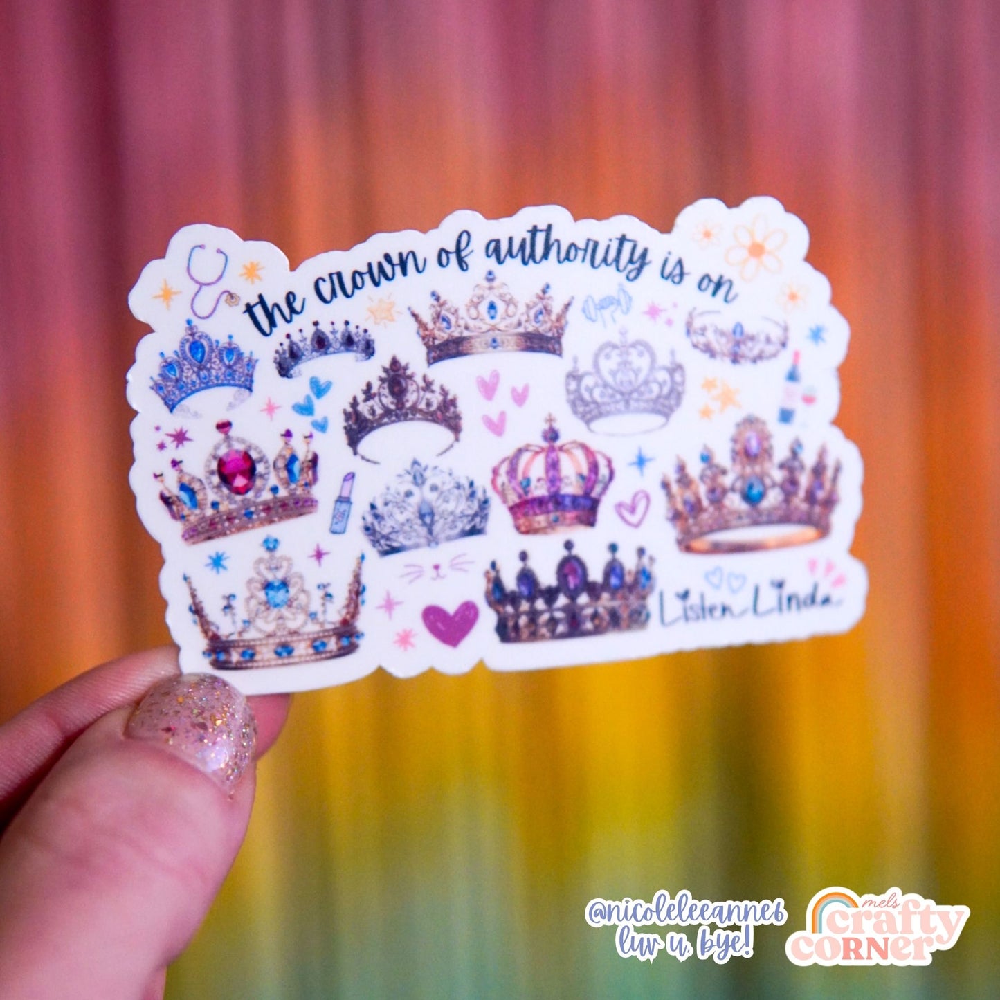Crown of Authority sticker with colorful background