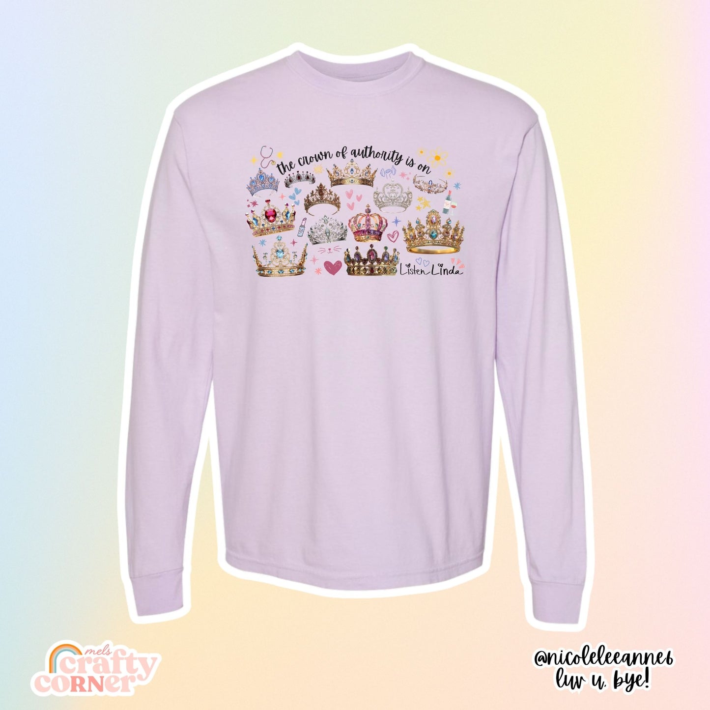 Orchid long sleeve Crown of Authority, Listen Linda merch