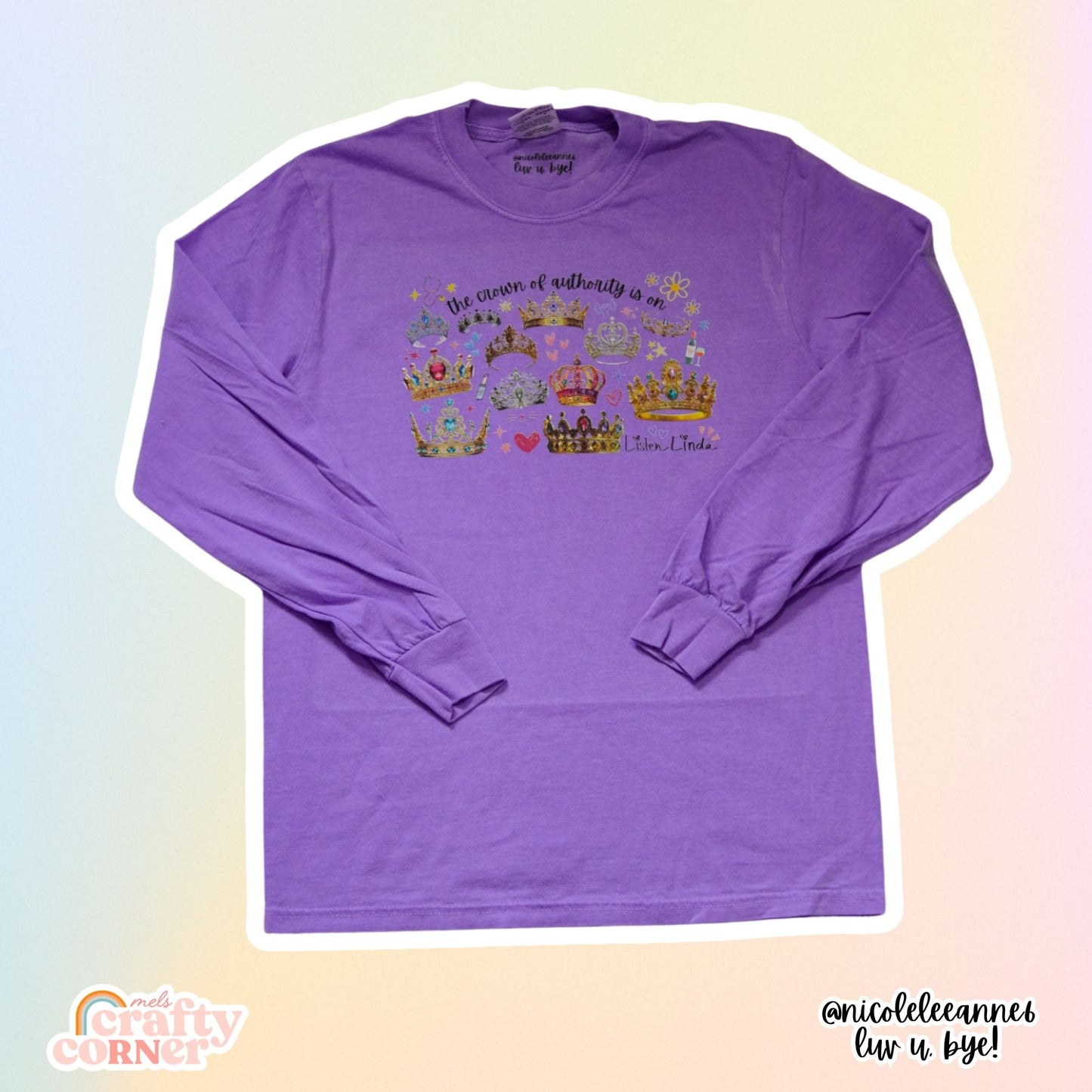 Violet long sleeve Crown of Authority, Listen Linda merch