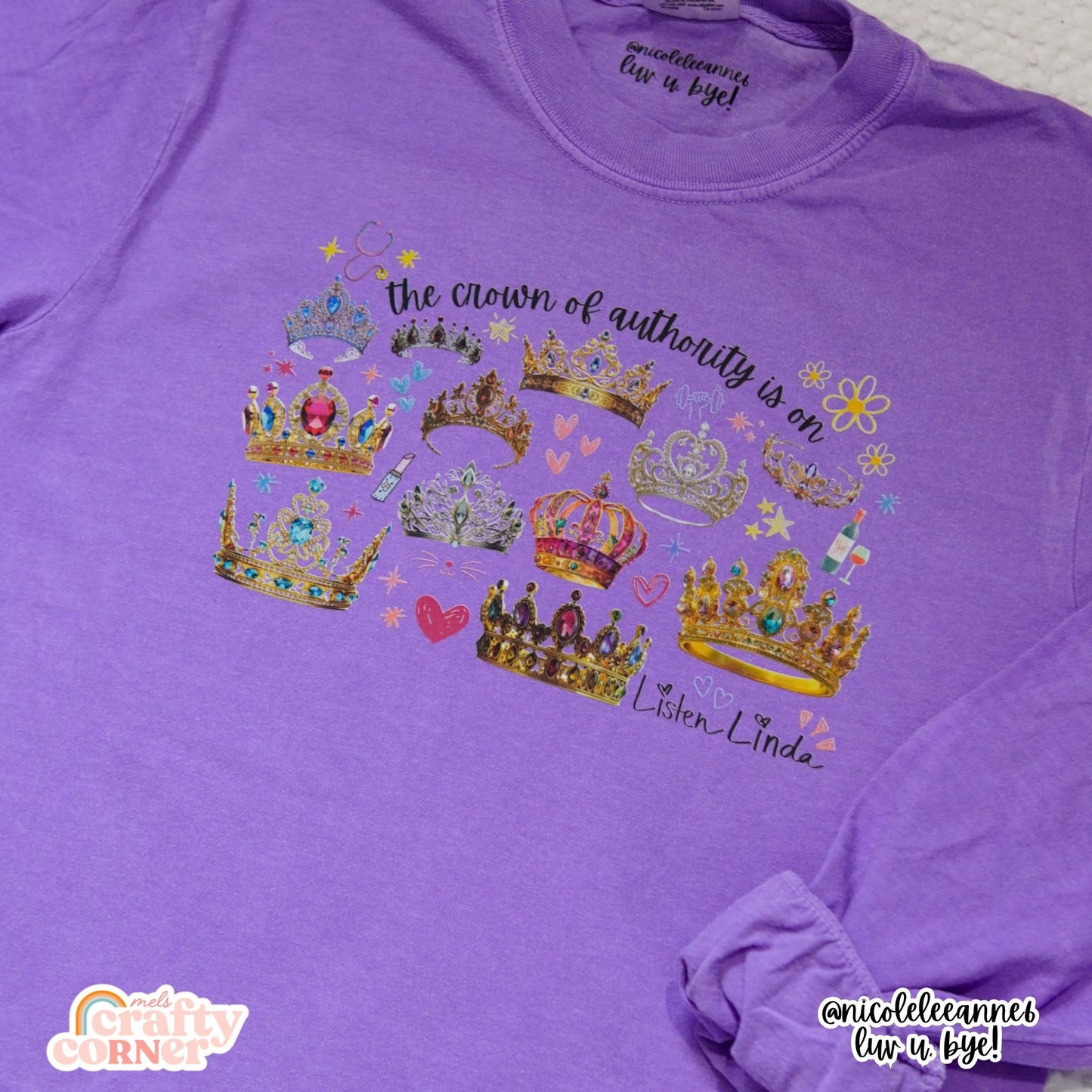 Violet long sleeve Crown of Authority, Listen Linda merch