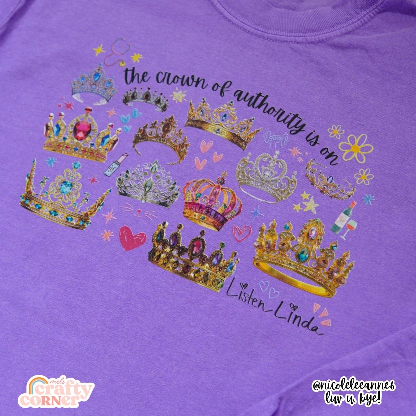 Violet long sleeve Crown of Authority, Listen Linda merch