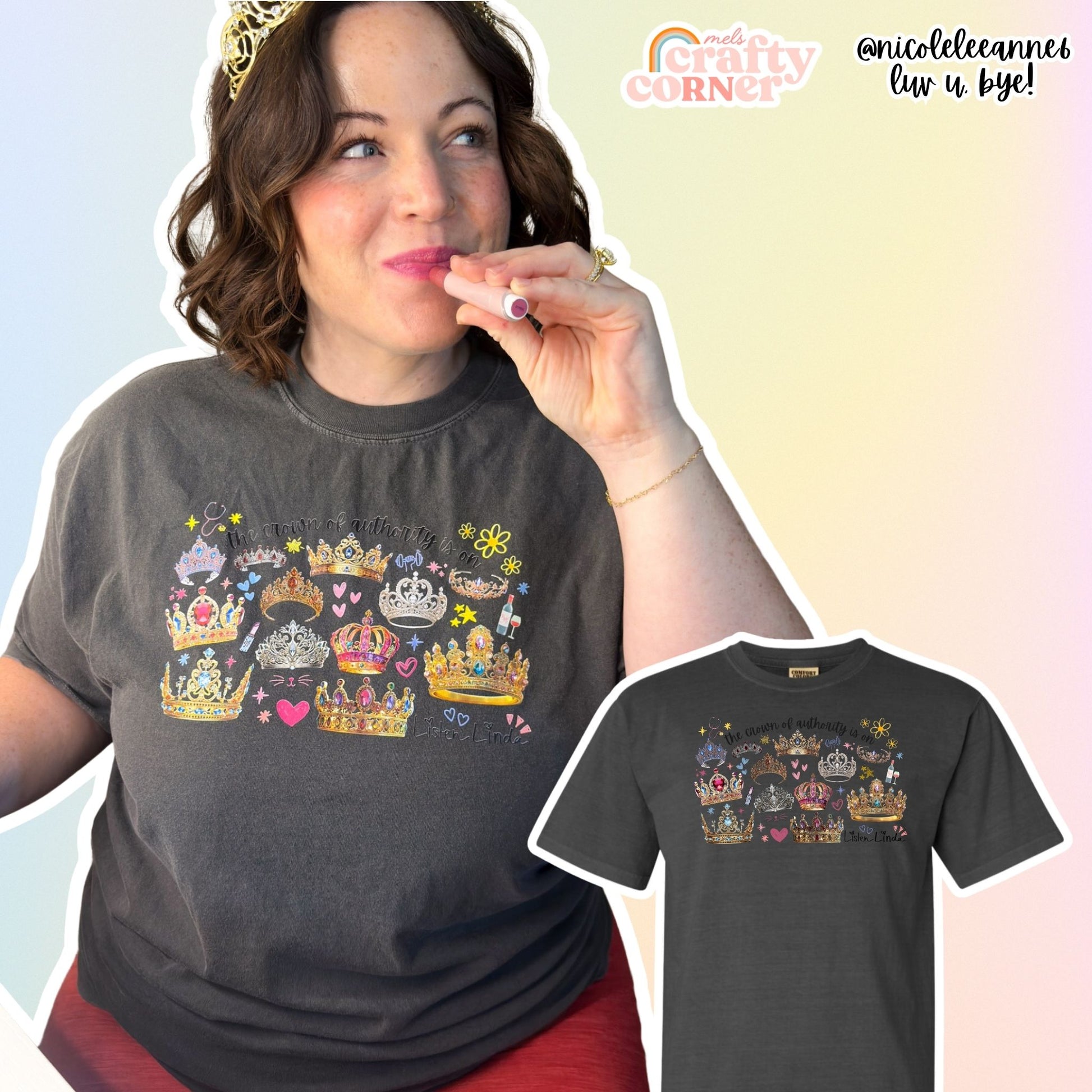 Women wearing pepper crown of authority t-shirt