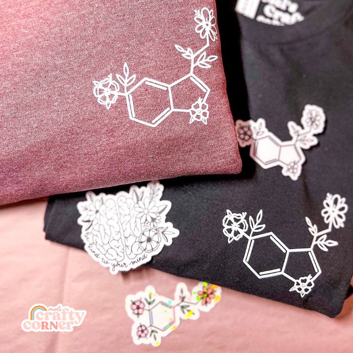Mel's Crafty Corner Floral Serotonin t-shirt packaged for order