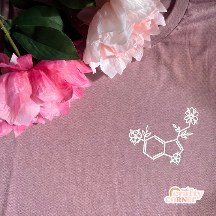 Floral Serotonin t-shirt laid flat showing design