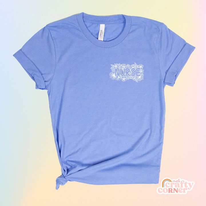 Heather Columbia Pocket Floral Nurse T-Shirt product mockup
