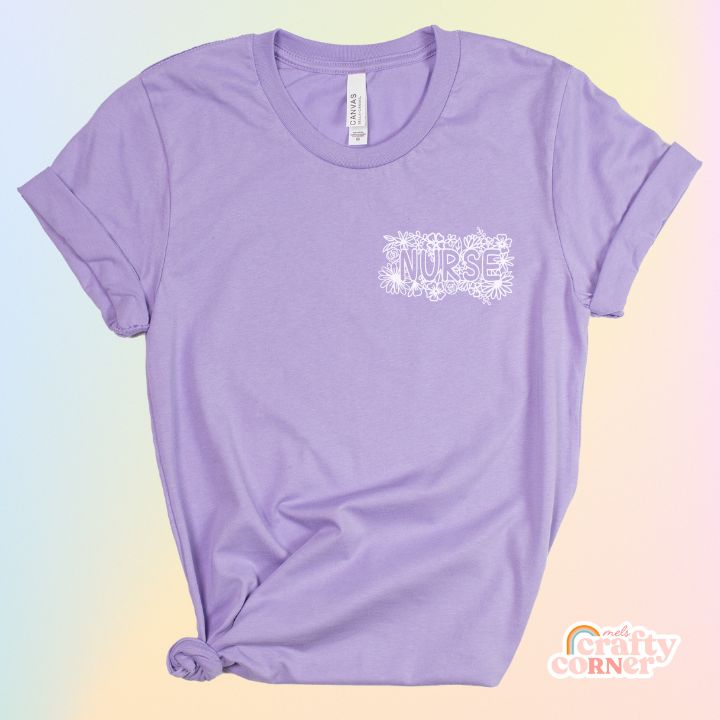 Heather lavender Pocket Floral Nurse T-Shirt product mockup
