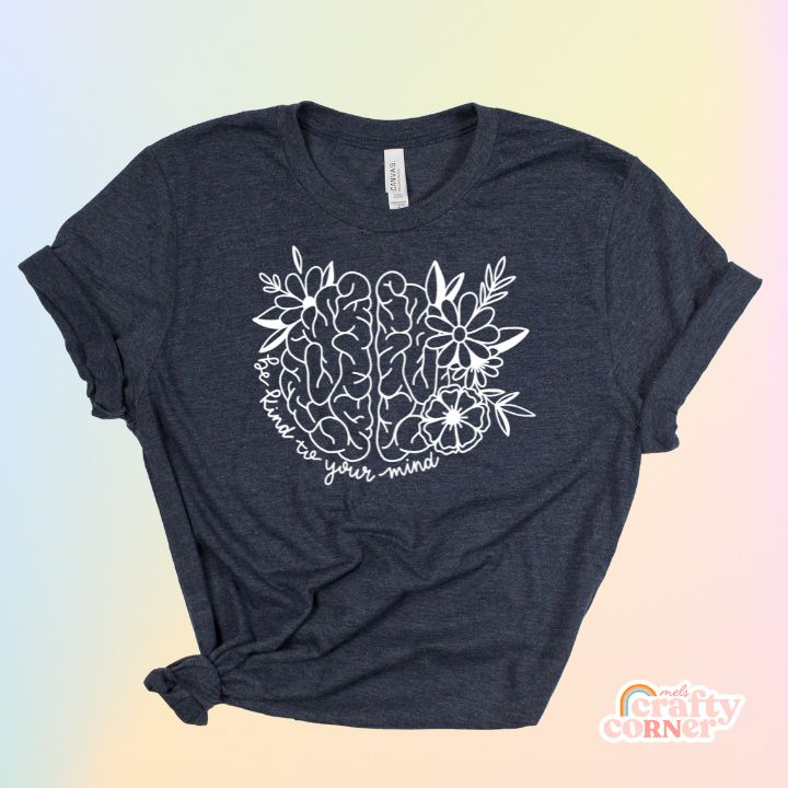 Heather navy blue Be Kind to Your Mind soft t-shirt product mockup