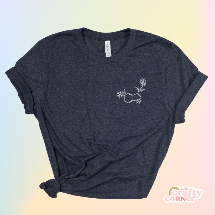 Heather navy blue Floral Serotonin soft t-shirt product mockup