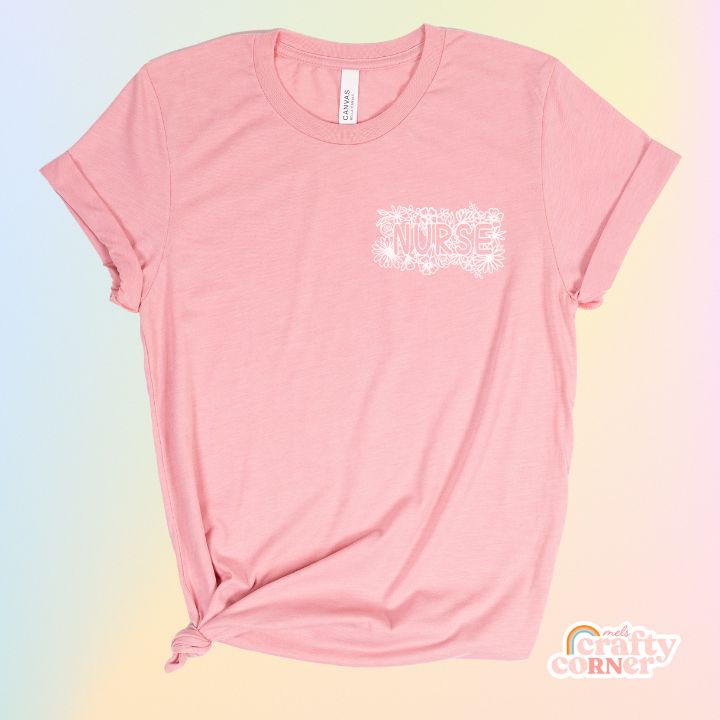 Heather pink Pocket Floral Nurse T-Shirt product mockup