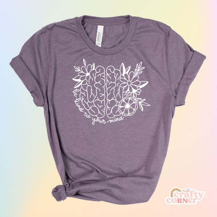 Heather purple Be Kind to Your Mind soft t-shirt product mockup