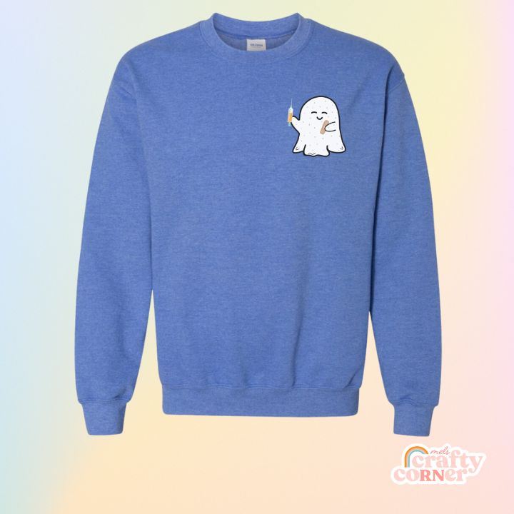 Heather royal Boo-Boo Ghostie classic crewneck sweatshirt mockup by Mel's Crafty Corner