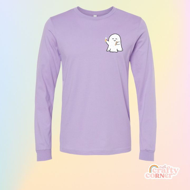 Lavender Boo-Boo Ghostie soft long sleeve shirt mockup by Mel's Crafty Corner