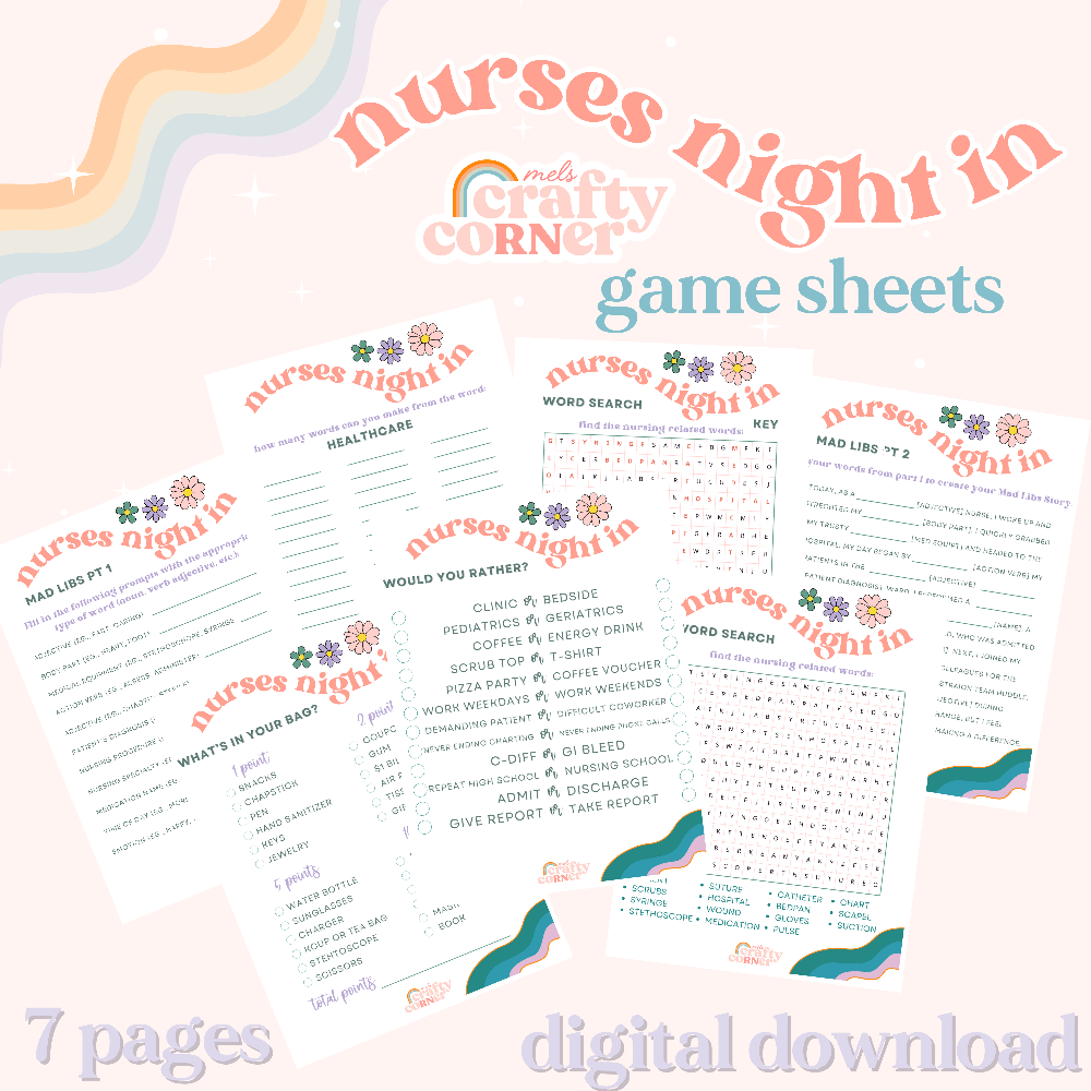 Nurses Night In Game Sheets digital download main product image by Mel's Crafty Corner