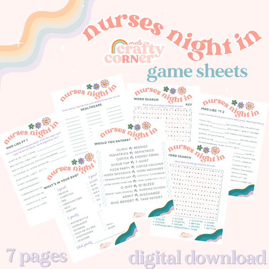Nurses Night In Game Sheets digital download main product image by Mel's Crafty Corner