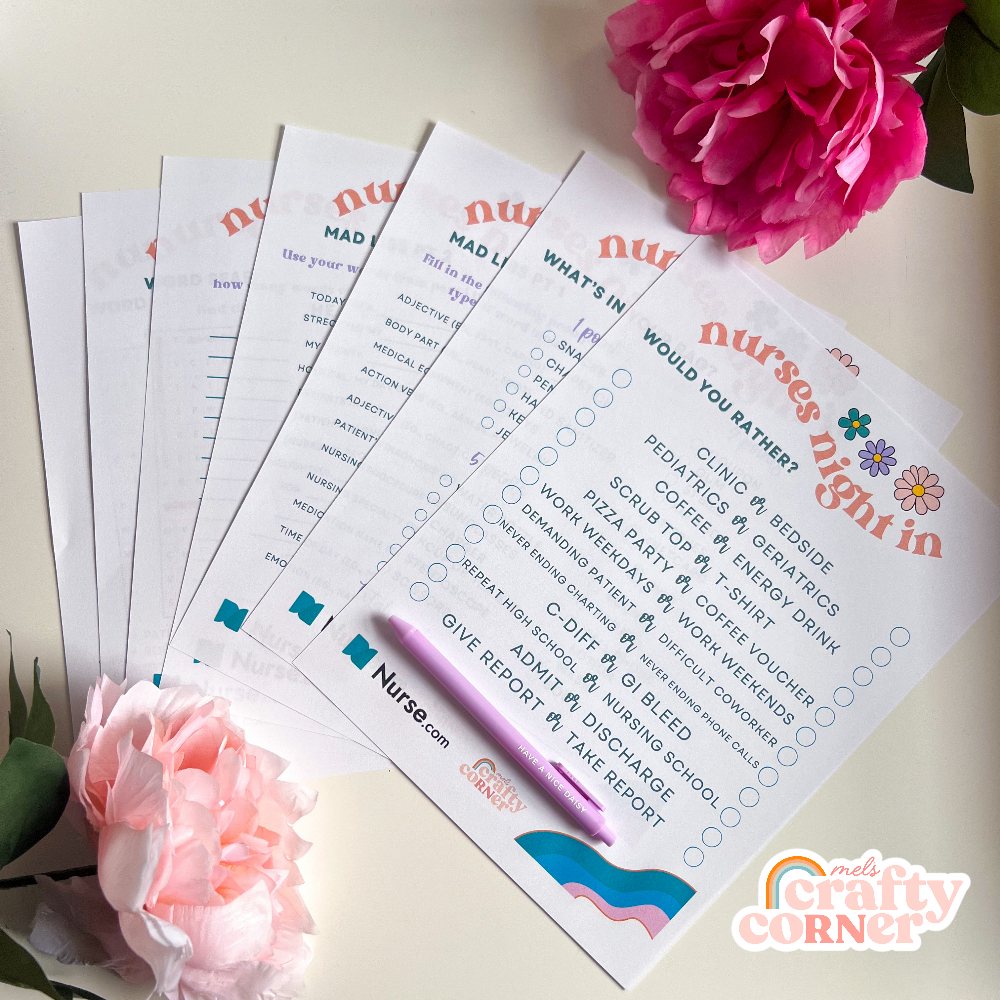 Preview of all included Nurses Night In Game Sheets in digital download package by Mel's Crafty Corner