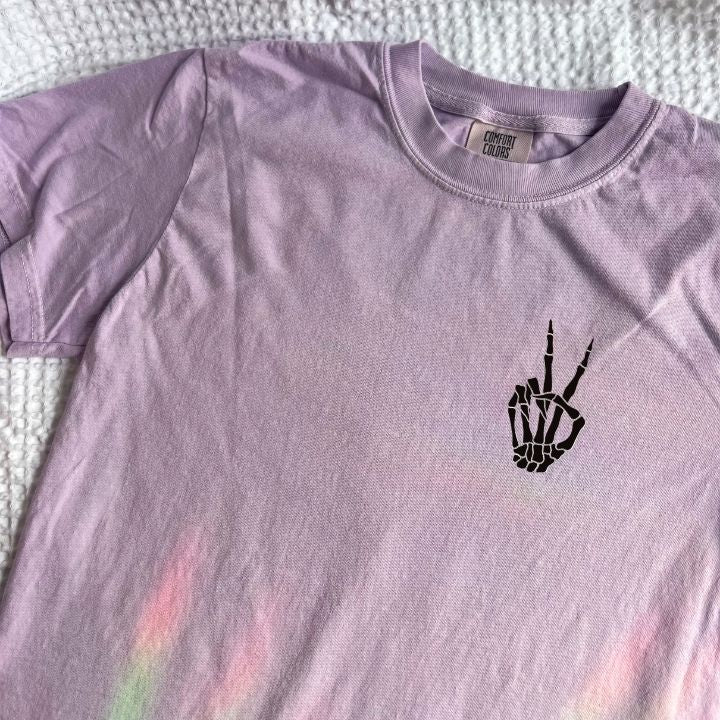 Flat lay view of orchid Build Your Boneyard premium t-shirt by Mel's Crafty Corner