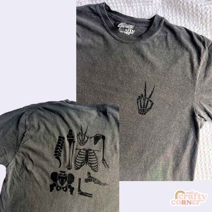 Flat lay view of pepper Build Your Boneyard premium t-shirt by Mel's Crafty Corner