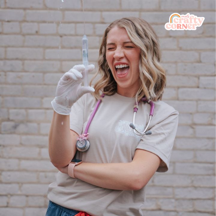Mel modeling Pocket Floral Nurse T-Shirt