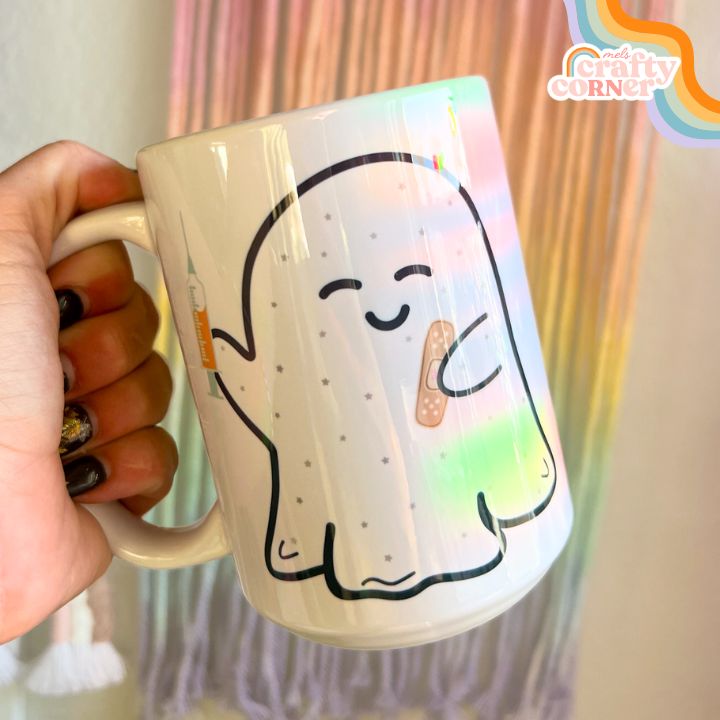 Boo-Boo Ghostie design on 15 oz ceramic mug, main product image by Mel's Crafty Corner