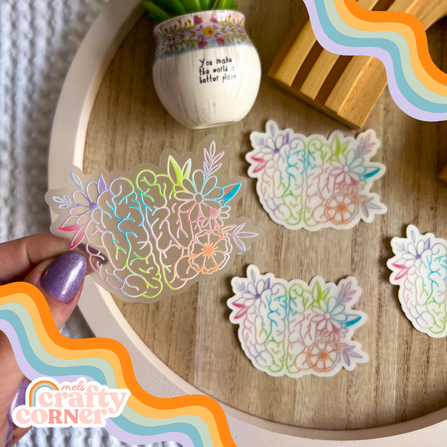 Floral Brain Sticker | Clear Colorful