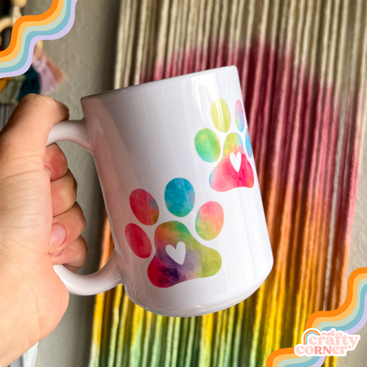 Colorful Paw Print Mug | 15 oz Ceramic