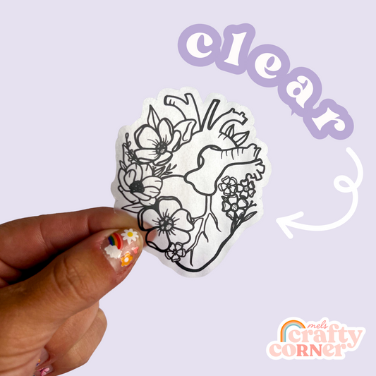 Floral Heart Sticker | Clear Black