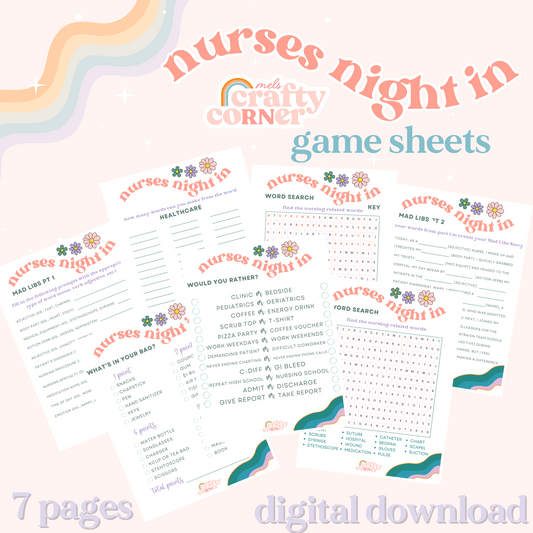 Nurses Night In Game Sheets| Digital Download