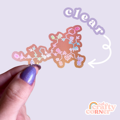 Close-up of Floral Oxytocin colorful clear sticker showing design details by Mel's Crafty Corner