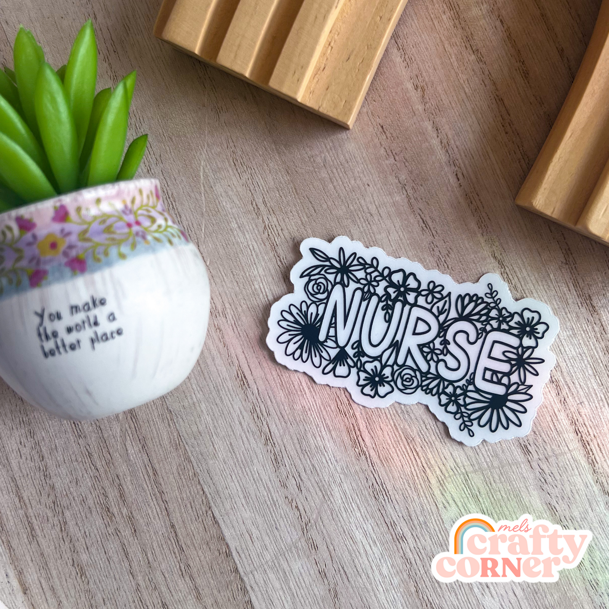 Floral Nurse black clear sticker showing transparent background