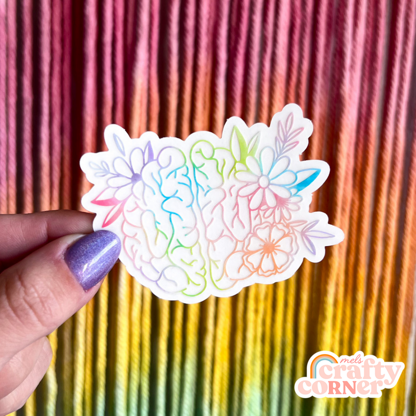 Floral Brain Sticker | Clear Colorful