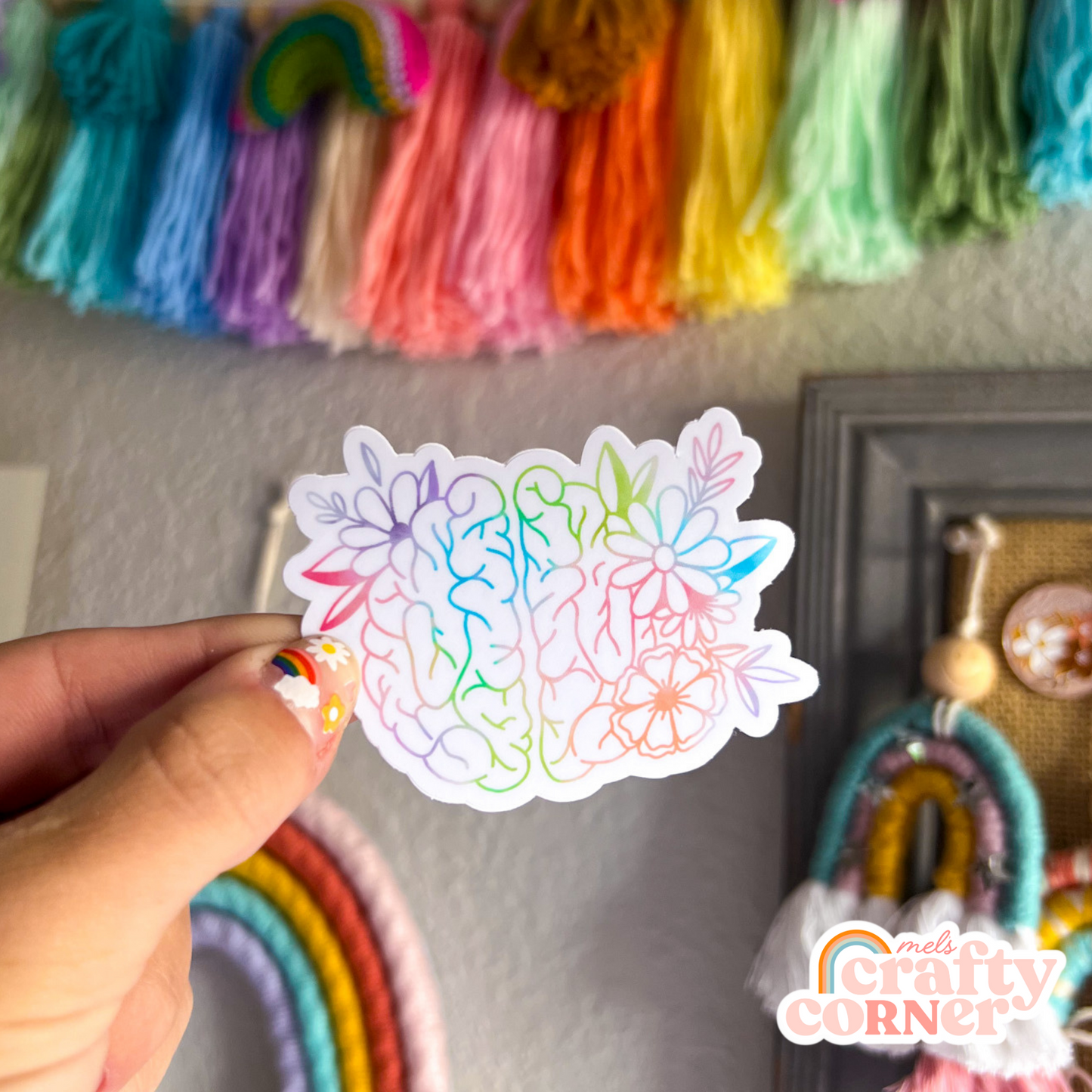 Floral Brain Sticker | Matte Colorful
