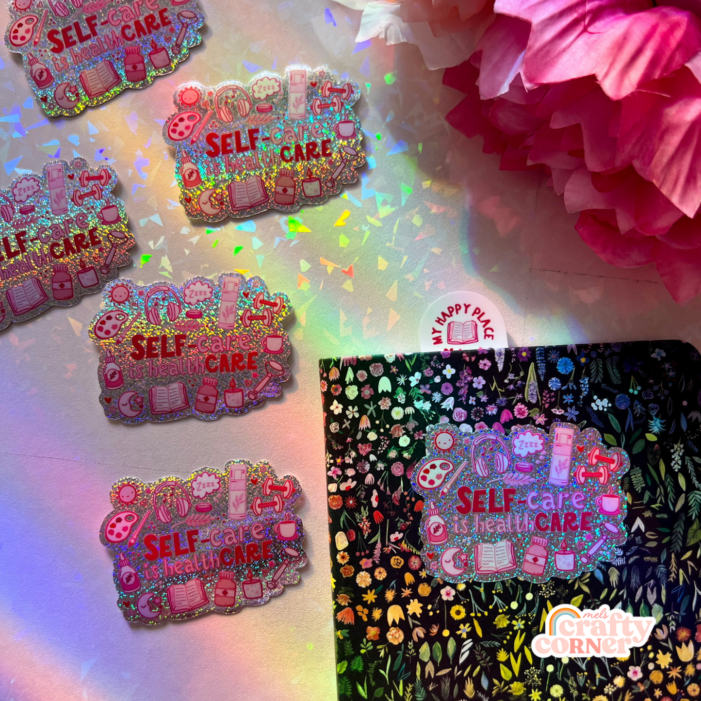 Self-Care is Healthcare Sticker | Holographic Glitter Pink